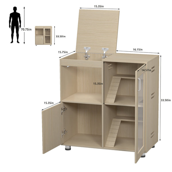 English Elm Guinea Pig Solid Wood Habitat with Acrylic View Panel and Built in Storage Cabinet Teak W1850P168642