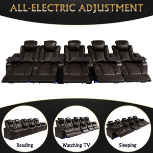 English Elm 155.5"power Reclining Sectional Nappa Leather Home Theater Rgb Led Smart Charging W3819S00108