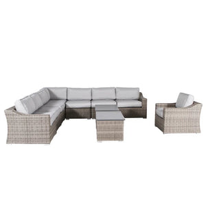 English Elm Fully Assembled 10-Piece Outdoor Wicker Seating Group For 7 - Comfortable, Stylish & Modular Design B120S00121