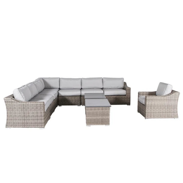 English Elm Fully Assembled 10-Piece Outdoor Wicker Seating Group For 7 - Comfortable, Stylish & Modular Design B120S00121