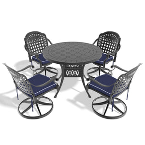 English Elm 5-Piece All-Weather Cast Aluminum Dining Set With 4 Swivel Chairs & Round Table For Outdoor Bliss W1710S00438