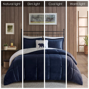 English Elm Full/Queen Alton Plush to Sherpa Comforter Set - Reversible Berber Cozy Cabin Style, Hypoallergenic, OEKO-TEX Certified B035100482