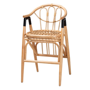 English Elm Modern Rattan Counter Stool Woven Bohemian Seat with Wraparound Arms for Kitchen B2750P420434