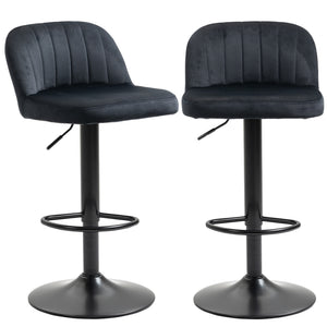 English Elm Homcom Adjustable Bar Stools Set Of 2 - Plush Velvet Swivel Kitchen Stools With Steel Frame Support W2225P217143