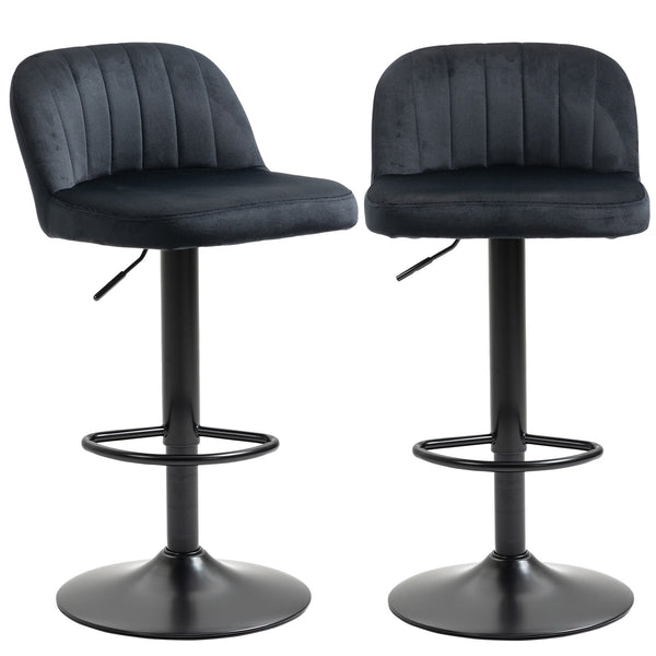 English Elm Homcom Adjustable Bar Stools Set Of 2 - Plush Velvet Swivel Kitchen Stools With Steel Frame Support W2225P217143