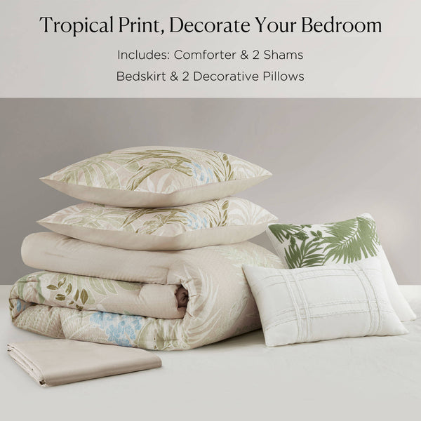 English Elm 6-piece Coastal Cotton Dobby Queen Comforter Set with Embroidered Decorative Pillows B035P463268