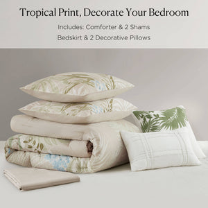 English Elm 6-piece King Cotton Dobby Coastal Comforter Set with Embroidered Decorative Pillows B035P463269