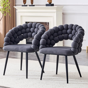 English Elm Set of 2 Sculptural Bubble Backrest Velvet Dining Chairs with Matte Black Legs W3875P370928