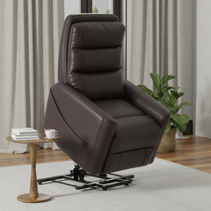 English Elm Faux Power Lift Chair with Premium Faux Leather, USB Charging, Side Pockets & Quiet Motor Recline Dark Brown B339P409526