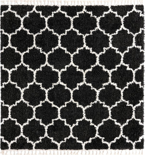Unique Loom Hygge Shag Trellis Machine Made Trellis Rug Black and White,  7' 10" x 7' 10"