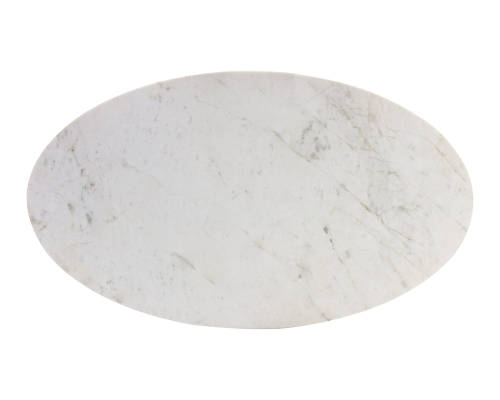 Sunpan Kiara Coffee Table - Elegant White Marble Top with Gunmetal Base, Modern Minimalist Design for Your Home Oval - 47W x 27.5D x 17H