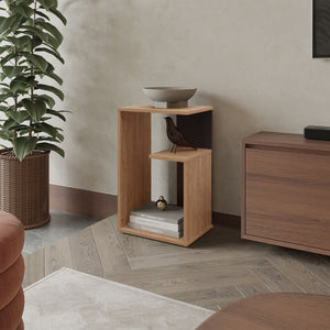 English Elm Vega Modern Side Table With Open Storage - Durable Melamine, Pine & Black Finish For Any Space B128P287510-GIGA