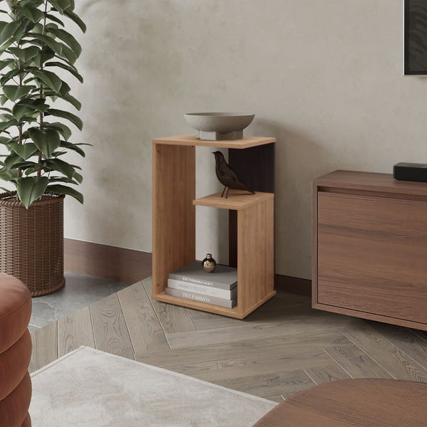 English Elm Vega Modern Side Table With Open Storage - Durable Melamine, Pine & Black Finish For Any Space B128P287510-GIGA
