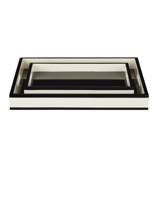 Currey & Company Navy Lacquer Tray Set Of 2 - Elegant High-gloss Finish For Serving, Organizing, And Décor Display Black Wood 1200-1019-currey-company