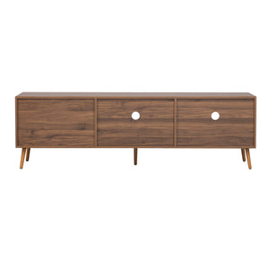 English Elm Modern TV Stand Walnut 70.8" Mid-Century Media Console for 75"+ TVs with Glass Doors, Drawers & Cable Management N710P222776P