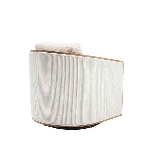 English Elm Corduroy Swivel Barrel Chair with Sturdy Wood Frame & Metal 360° Base, Plush Corduroy Comfort Pop Beige W395P220270