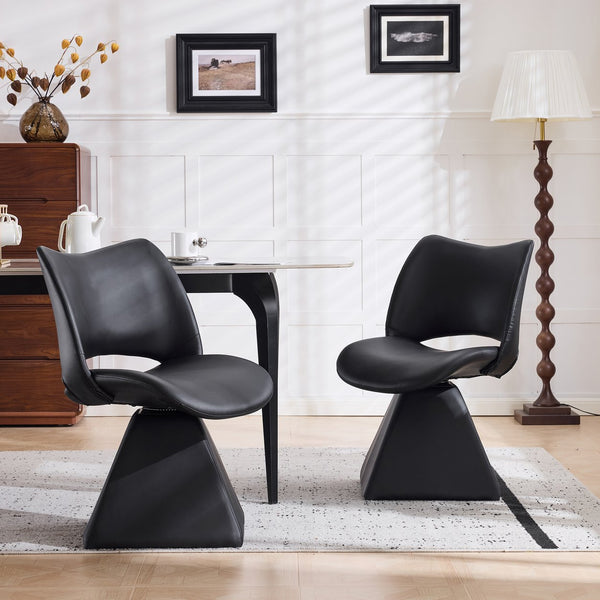 English Elm The Swivel Dining Chair with Hollow Cutout Back Faux Leather Hardwood Frame Modern Black W3612P436510
