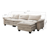 English Elm Living Room Furniture Luxury Sectional Sofa Couch With Ottoman Soft Velvet Upholstered Sofa Beige