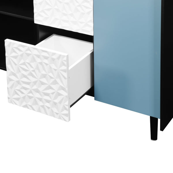 English Elm Sideboard Buffet Cabinet - Modern Black & Blue Storage Solution With Drawers For Dining & Kitchen Decor W409P176594-GIGA