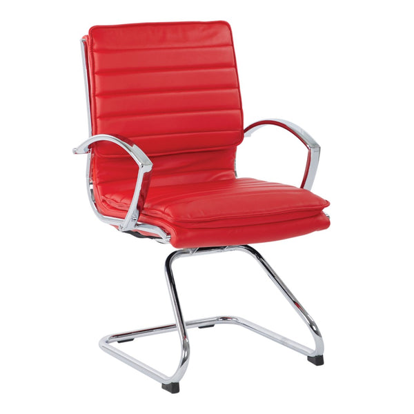 OSP Home Furnishings Guest Faux Leather Office Chair with Chrome Sled Base and Ergonomic Lumbar Support Red SPX23595C-U9