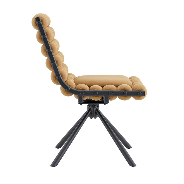 English Elm Cream Dutch Velvet Swivel Chair Tufted Bubble Backrest Glam Armless Accent Seat Black,Brown W3875P448021