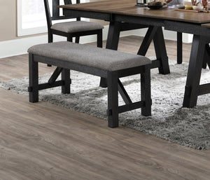 English Elm Cottage 48" Upholstered Wheat Seat Bench with Charcoal Frame — Cozy 2-Tone Wooden Dining Seating B011P290541