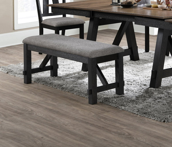 English Elm Cottage 48" Upholstered Wheat Seat Bench with Charcoal Frame — Cozy 2-Tone Wooden Dining Seating B011P290541