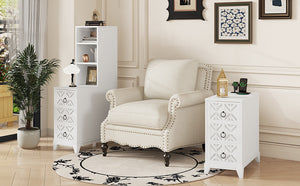 English Elm End Table With 3 Drawers And 2 Open Shelves - Stylish Corner Side Table With Charging Ports In White W2593P289147