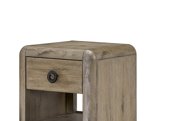 English Elm English Knotty Oak Veneer Spot Table with Two Drawers and Open Center Shelf B2699P437956
