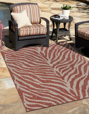 Unique Loom Outdoor Safari Tsavo Machine Made Animal Print Rug Rust Red, Ivory/Gray 5' 3" x 8' 0"