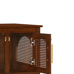 English Elm Lars Rubberwood Rattan Dog Crate Cabinet Stylish Pet Kennel for Living Room Walnut N775P397560W