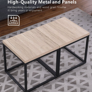 English Elm End Tables Set of 2 Two-tier Oak and Steel Cube Nightstands for Bedroom or Living Room W3151P345713