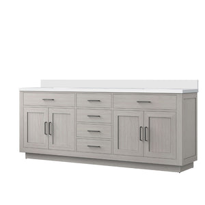 English Elm White Oak Double Bath Vanity 84" W With Durable White Quartz Top - Elegant & Functional Design B2731P257875-GIGA