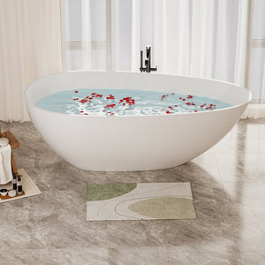 English Elm 59" Handcrafted Stone Resin Soaking Tub Glossy Freestanding Spa Design with Copper Drain W1573P176229