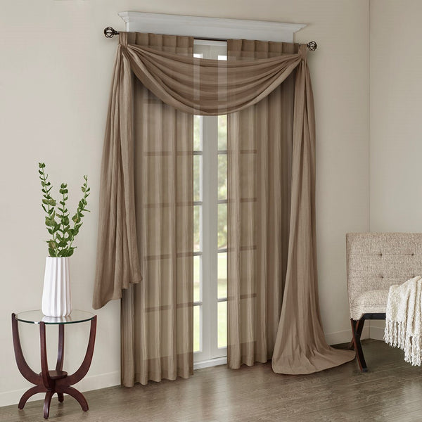English Elm Solid Crushed Harper Taupe Sheer Window Panel Pair 42x95 - Lightweight Textured Drapes, Rod Pocket/Back Tabs, Modern Elegance B03598156