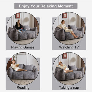English Elm Giant Ultra Soft Fluffy Loveseat Bean Bag Sofa for Adults, Oversized Shredded Foam Couch with Pillows Grey W3723P353893