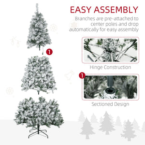 English Elm Homcom 7.5Ft Prelit Snow-Flocked Christmas Tree With 500 Warm Led Lights & Easy Auto-Open Design W2225P229678