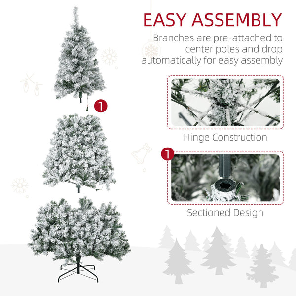 English Elm Homcom 7.5Ft Prelit Snow-Flocked Christmas Tree With 500 Warm Led Lights & Easy Auto-Open Design W2225P229678