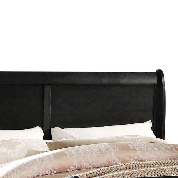 English Elm Black Sleigh Twin Bed with Brushed Nickel Hardware, Low-Profile Footboard, Box Spring Required, Elegant Pine Finish B062S00534