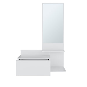 English Elm Floating Hallway Cabinet with Mirror and Drawer, 3 Open Shelves, Space-Saving Modern Entryway Storage White 31.5 L x 18.11 W x 5.91 H B097P250896