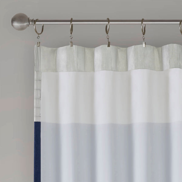 JLA Home Madison Park - Polyoni Pintuck Curtain Panel with Modern Stripes, Fully Lined Drapery for Privacy and Soft Light Navy MP40-2225