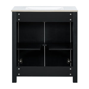 English Elm 30" Rustic Bathroom Vanity Espresso with Ceramic Sink, Soft-Close Doors, Adjustable Shelves, Open-Back Plumbing-Friendly Storage N729P290712P