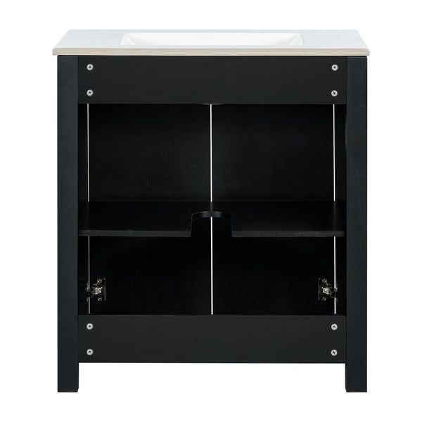 English Elm 30" Rustic Bathroom Vanity Espresso with Ceramic Sink, Soft-Close Doors, Adjustable Shelves, Open-Back Plumbing-Friendly Storage N729P290712P