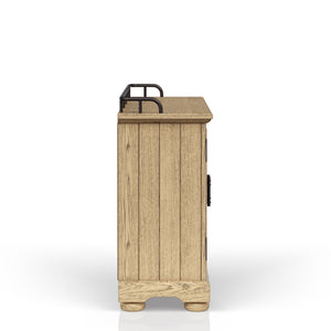 English Elm Server Caramel Finish Elm Veneer Sideboard with Glass Doors, Open Cubbies & Black Metal Pulls - Rustic Durable Storage B2699P355851