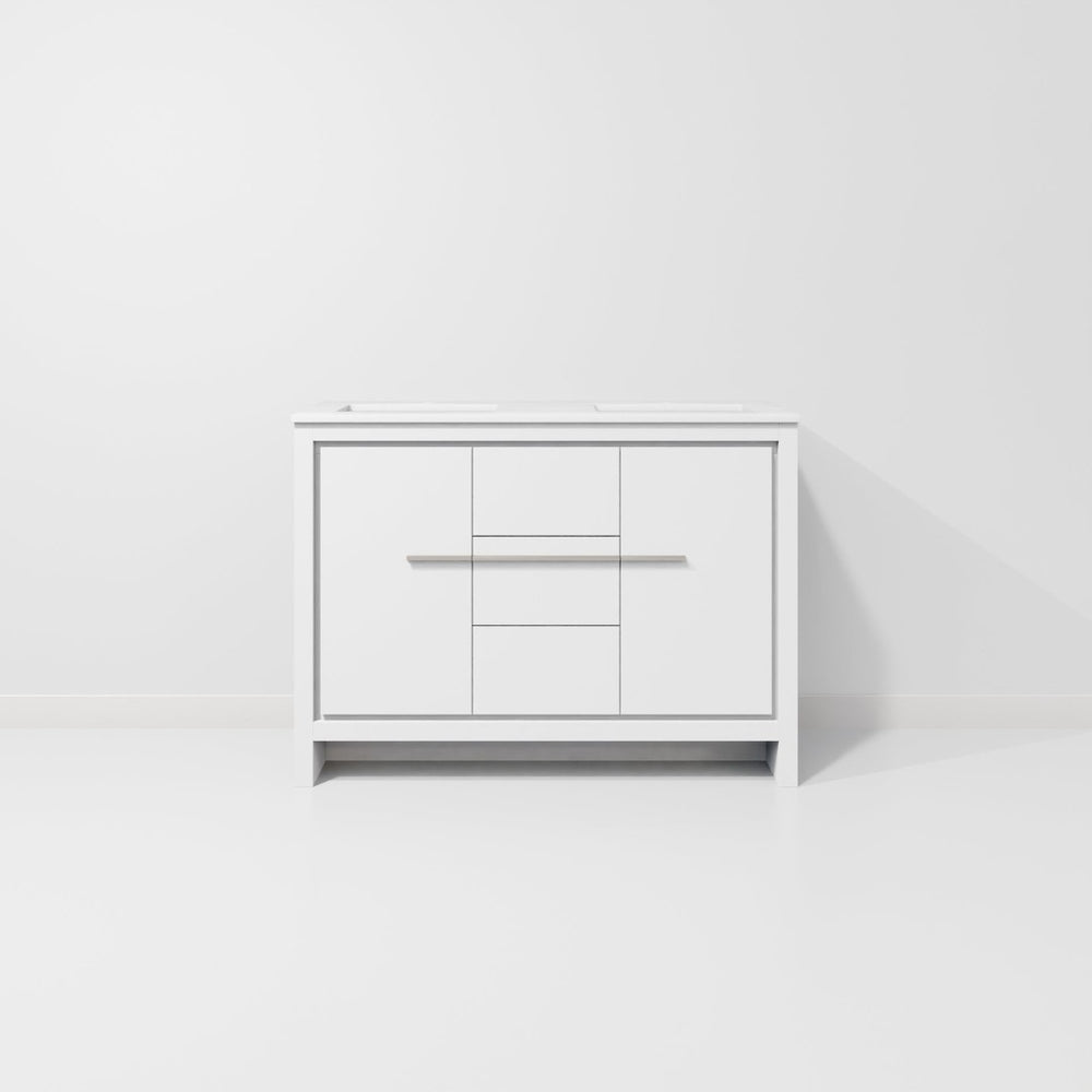 English Elm White Double Bath Vanity With Quartz Top – Elegant 48" W X 20" D, Soft-Close Drawers & Cabinets B2731P259418-GIGA