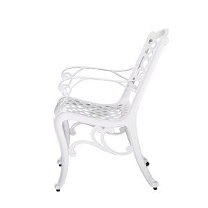 English Elm Phoenix Cast Aluminum Outdoor Dining Arm Chairs Ornate Lattice Scroll Garden Set White 54589.00WHI