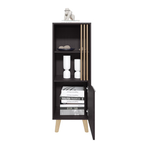 English Elm Vance 47" High One Door Cabinet with Shelves, Dark Wengue/Light Oak Accent, Slim Vertical Storage B200P253745