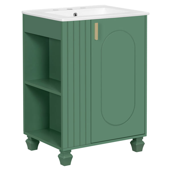 English Elm Christopher Knight Home® - 24" Retro Bathroom Vanity with Ceramic Sink, Solid Wood Frame, Soft-Close Door, Ample Storage Green N759P293645F
