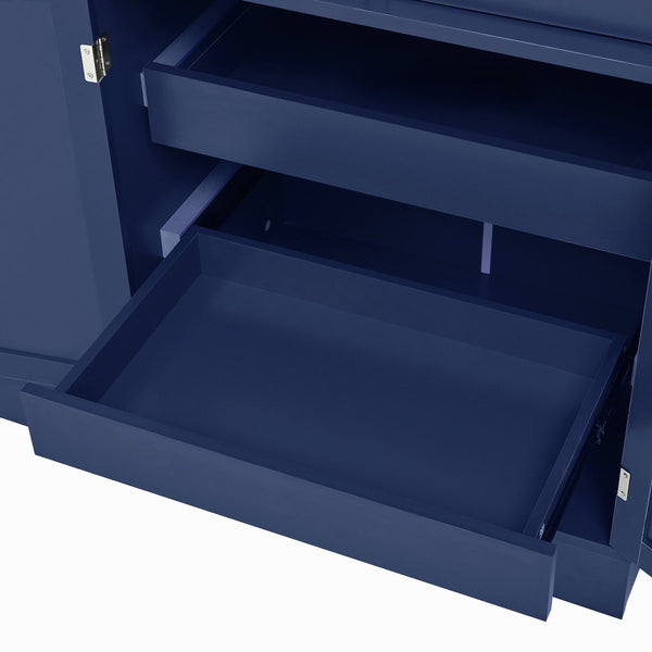 English Elm Topmax Shaker Buffet Hutch with Glass Doors Drawers and Pull-out Trays Blue SP000092AAC