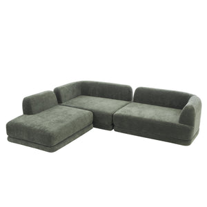 English Elm 115" L-shaped Sectional Three Piece Deep Seat Chaise Sofa for Modern Living Rooms Green N767P385430F